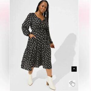 NWT Torrid Size 2 2X 18/20 Midi Swiss Dot Pleat Long Sleeve Dress